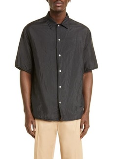 Jil Sander Short Sleeve Nylon & Silk Snap-Up Shirt in Black at Nordstrom