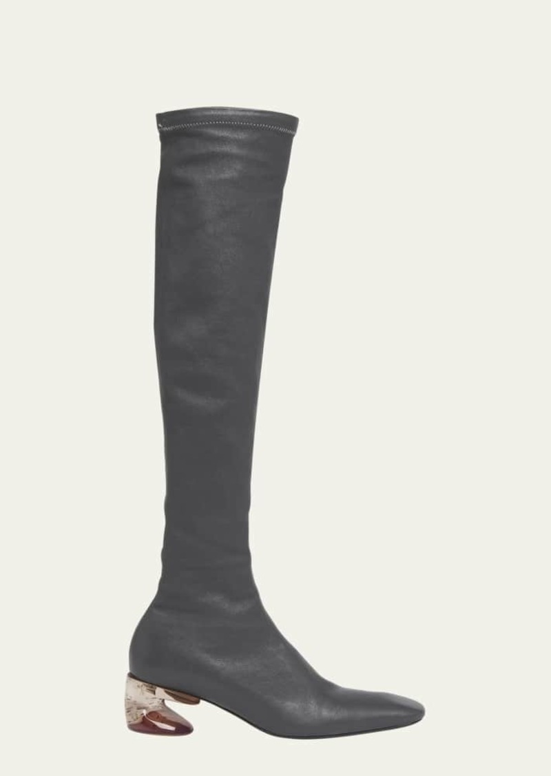 Jil Sander Stretch Leather Clear-Heel Thigh Boots