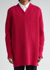 Jil Sander Structured Cotton & Wool Blend V-Neck Sweater