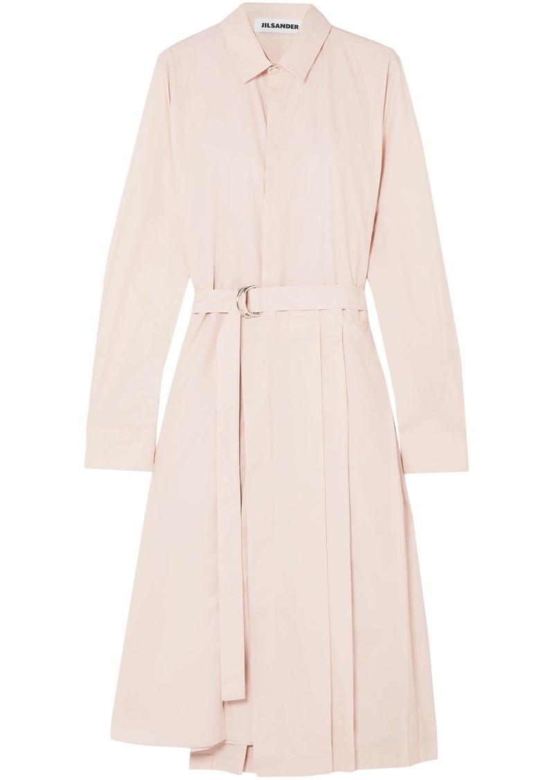 Jil Sander Woman Asymmetric Pleated Cotton-poplin Shirt Dress Pastel Pink