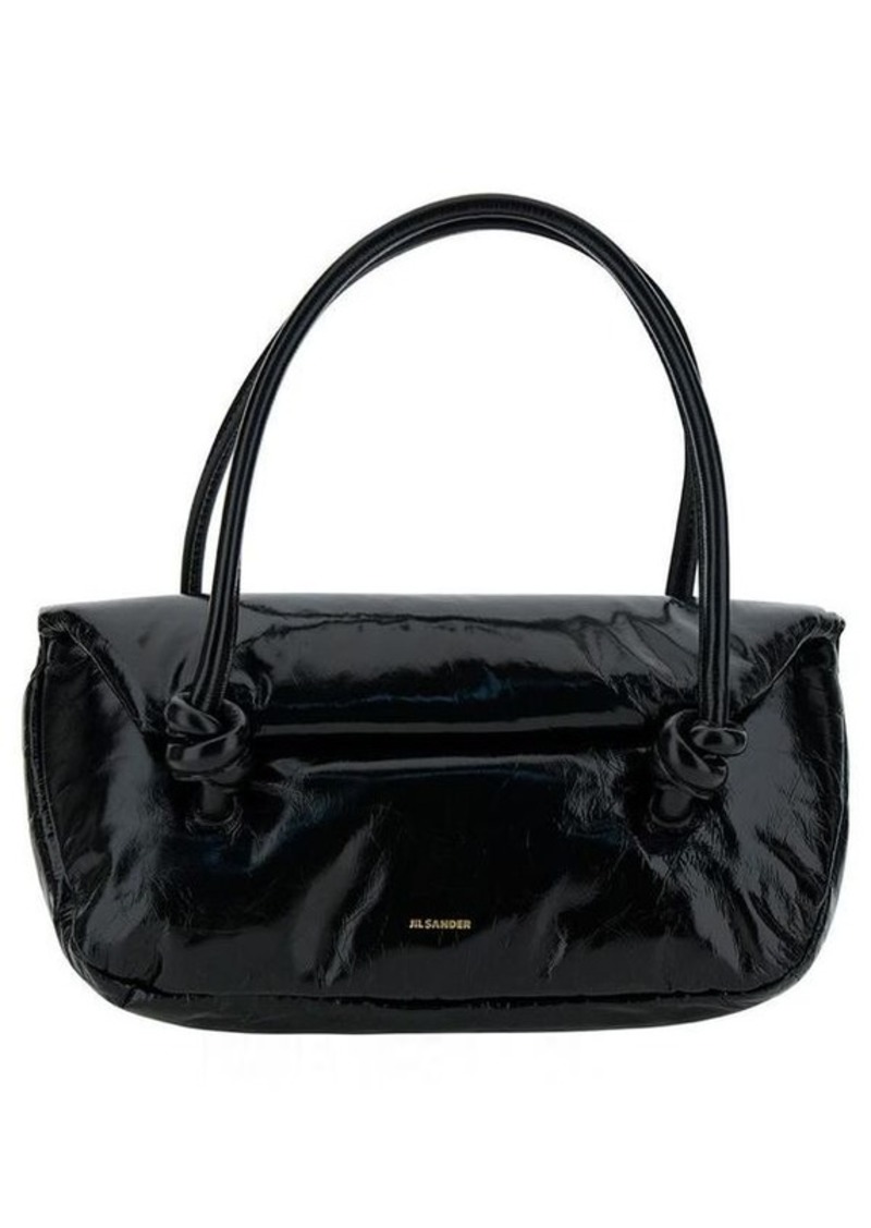 Jil Sander 'Knot Small' Black Shoulder Bag with Laminated Logo in Patent Leather Woman