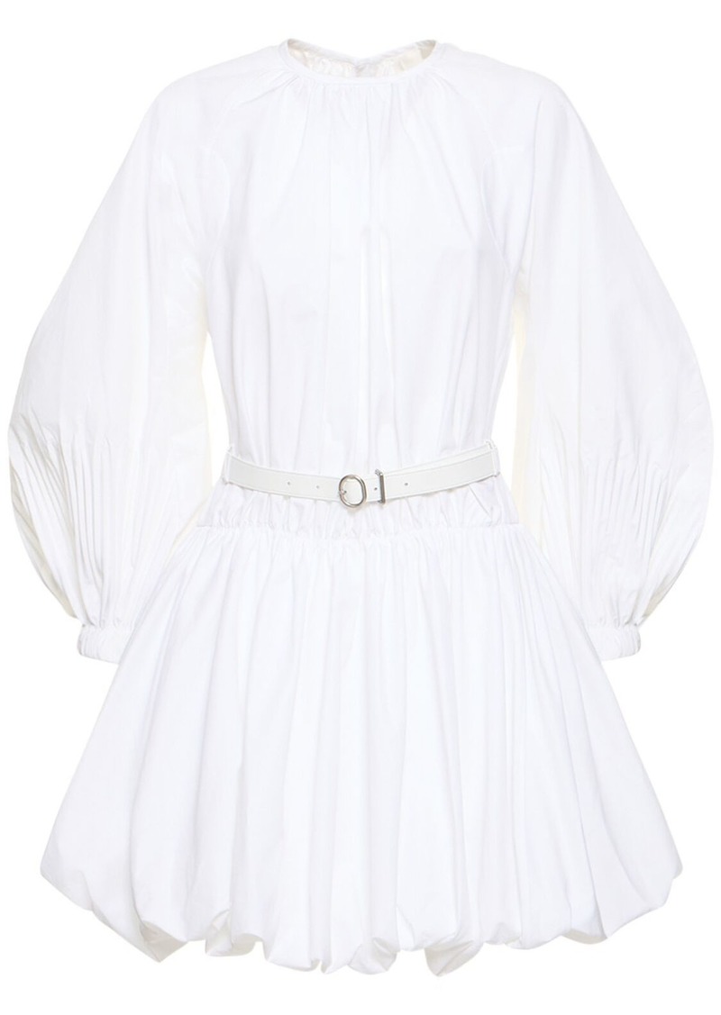 Jil Sander Pleated Cotton Poplin Mini Dress W/belt