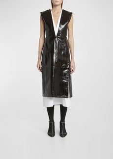 Jil Sander Plunging Sleeveless Paneled Leather Midi Dress