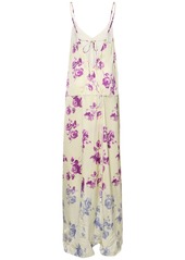 Jil Sander Rose Print Viscose Satin Long Dress