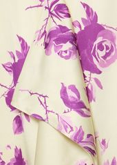 Jil Sander Rose Print Viscose Satin Long Dress