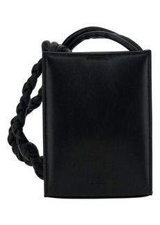 Jil Sander 'Tangle Small' Black Shoulder Bag with Embossed Logo in Leather Man
