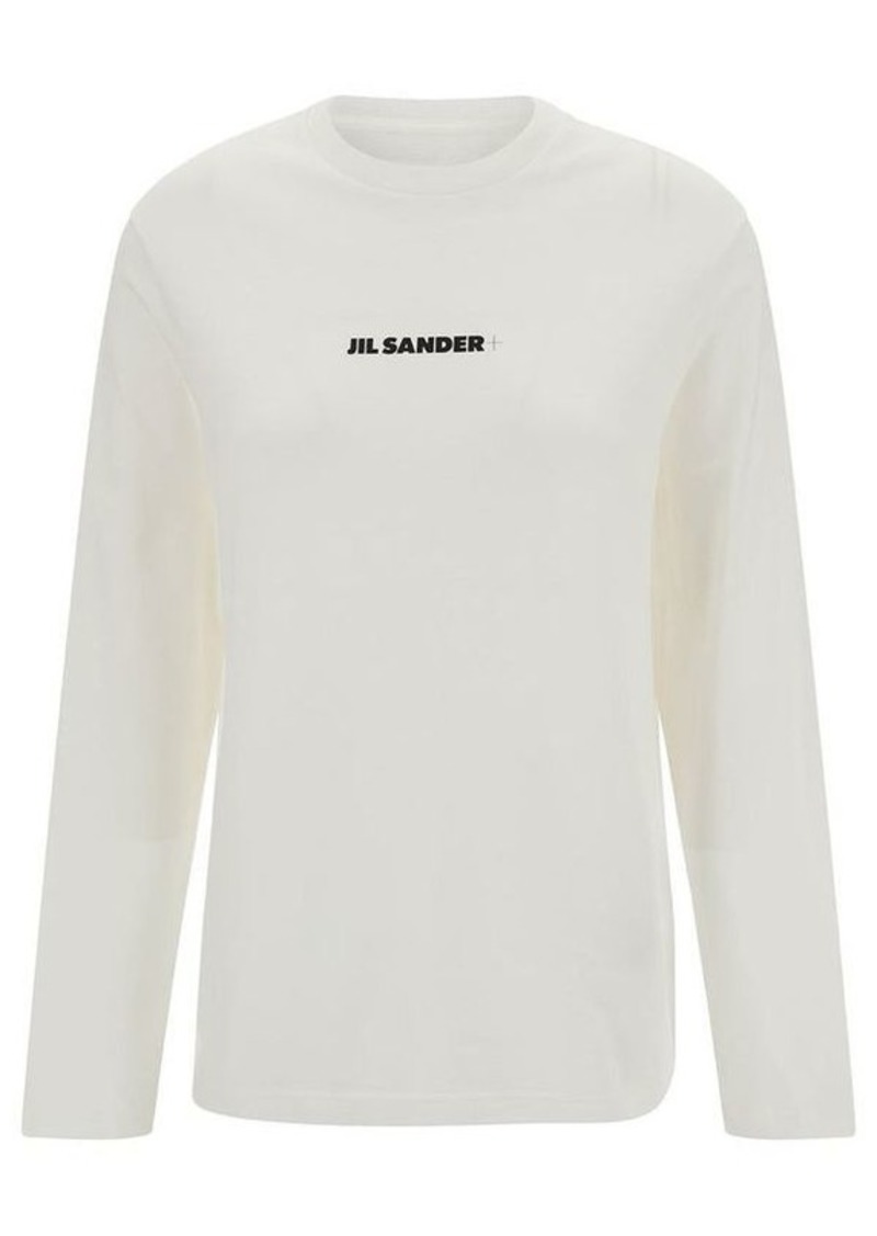 Jil Sander White Long Sleeve T-Shirt with Contrasting Logo Print in Cotton Woman