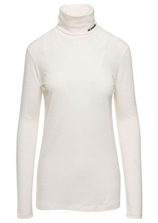 Jil Sander White Long Sleeve Top with Logo Print in Wool Blend Woman