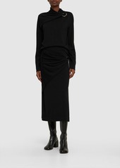 Jil Sander Wool Knit Draped Midi Skirt W/ Ring