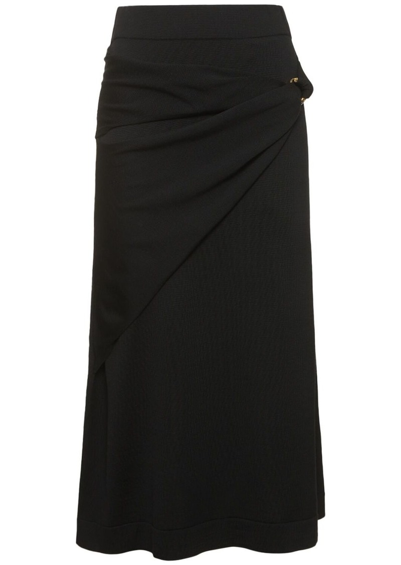 Jil Sander Wool Knit Draped Midi Skirt W/ Ring