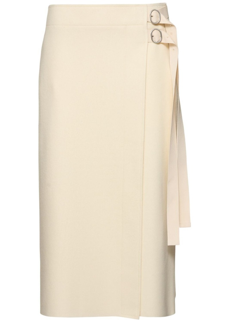 Jil Sander Wrapped A-line Wool Midi Skirt