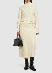 Jil Sander Wrapped A-line Wool Midi Skirt