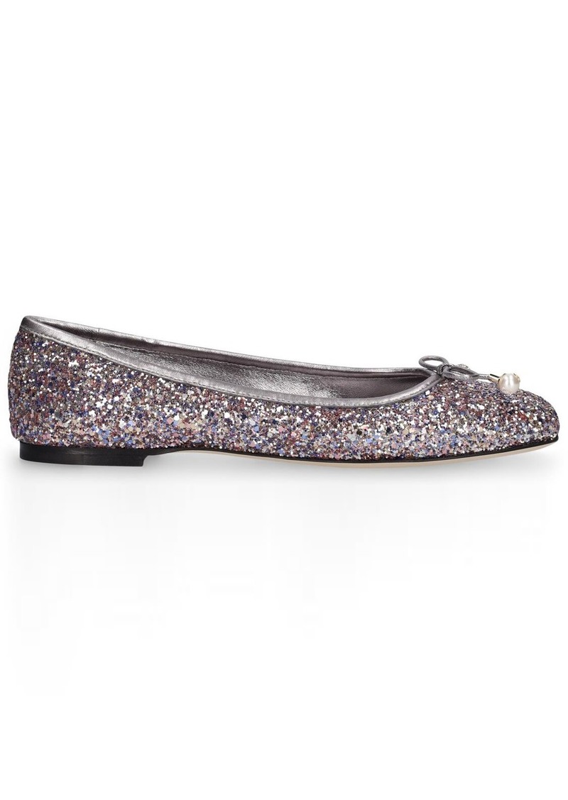 Jimmy Choo 10mm Elme Glittered Ballerina Flats