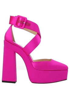 Jimmy Choo Fuchsia Pink Gian Platform Pumps in Satin and Leather Woman