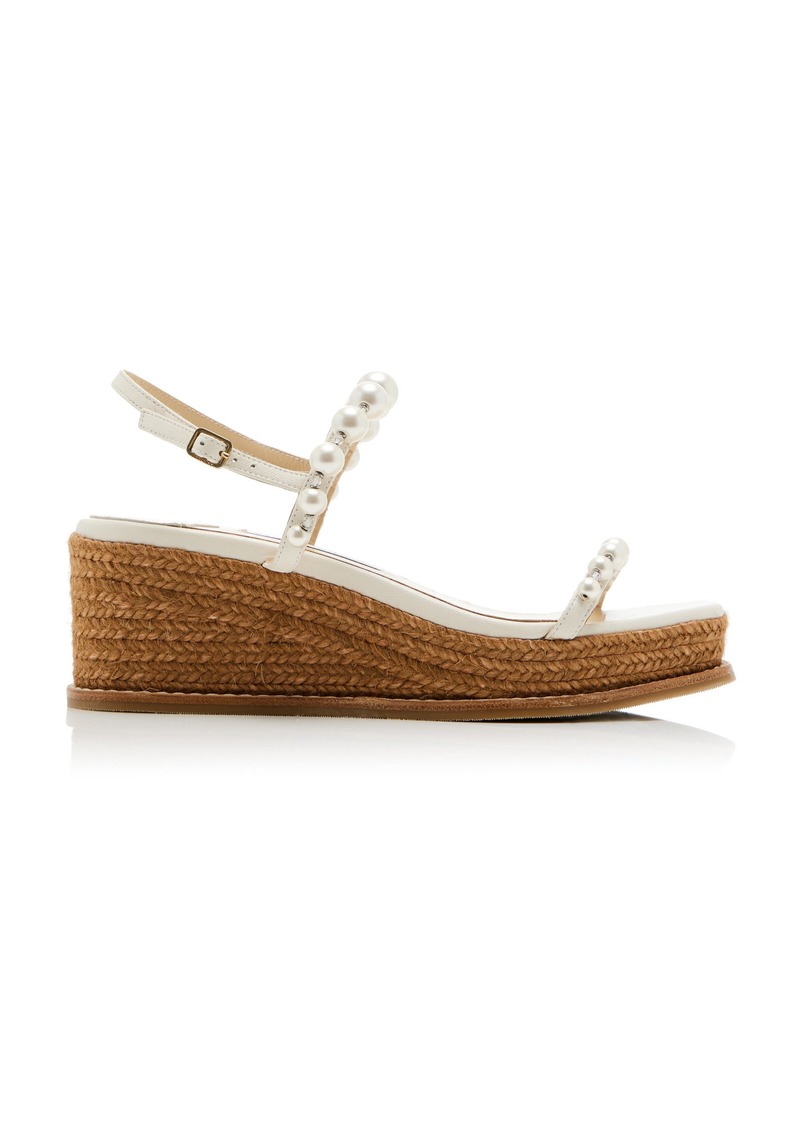 Jimmy Choo - Amatuus Pearl-Embellished Leather Wedge Sandals - White - IT 41 - Moda Operandi