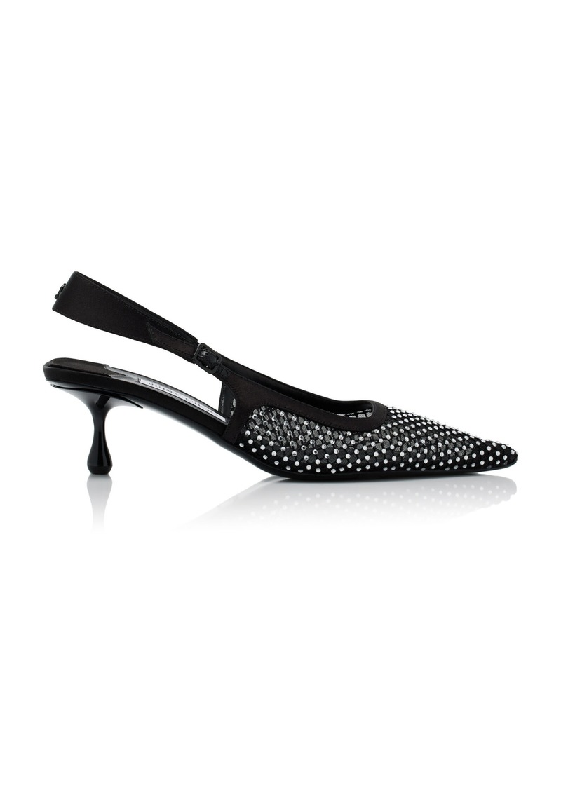 Jimmy Choo - Amel Crystal-Mesh Slingback Pumps - Black - IT 40 - Moda Operandi