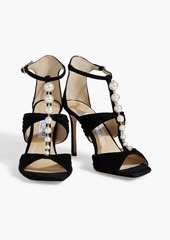 Jimmy Choo - Aura 95 embellished gathered suede sandals - Black - EU 34.5