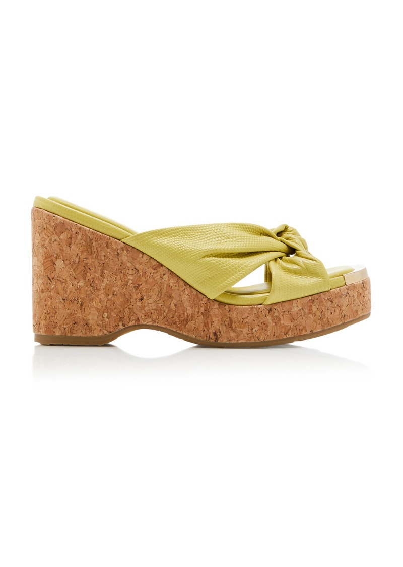 Jimmy Choo - Avenue Lizard-Effect Leather Wedge Sandals - Yellow - IT 39 - Moda Operandi