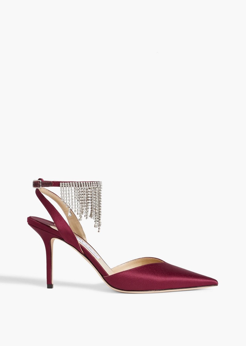 Jimmy Choo - Birtie 85 crystal-embellished satin pumps - Burgundy - EU 36