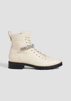 Jimmy Choo - Cruz Flat crystal-embellished pebbled-leather combat boots - White - EU 41.5