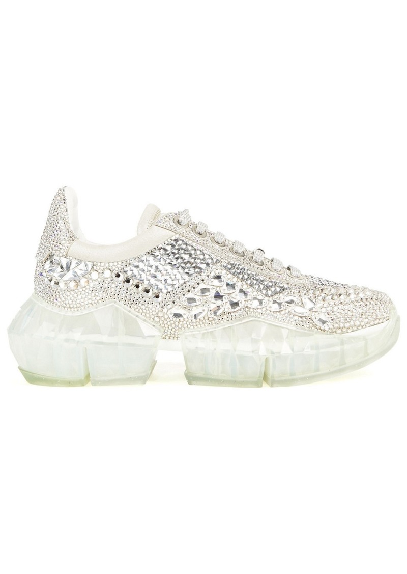 Jimmy Choo - Crystal-embellished leather sneakers - Metallic - EU 35.5