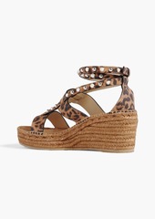 Jimmy Choo - Danica 80 embellished leopard-print suede espadrille wedge sandals - Animal print - EU 34.5