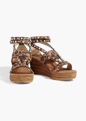 Jimmy Choo - Danica 80 embellished leopard-print suede espadrille wedge sandals - Animal print - EU 34.5