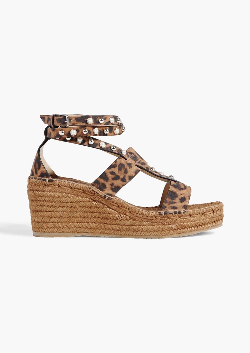 Jimmy Choo - Danica 80 embellished leopard-print suede espadrille wedge sandals - Animal print - EU 34.5