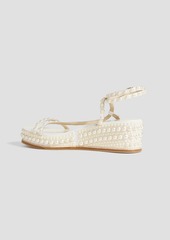 Jimmy Choo - Drive 60 embellished satin wedge sandals - White - EU 37