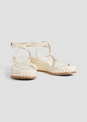Jimmy Choo - Drive 60 embellished satin wedge sandals - White - EU 37