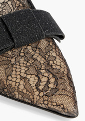 Jimmy Choo - Gala bow-detailed glittered lace point-toe flats - Black - EU 35
