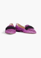 Jimmy Choo - Gala bow-detailed glittered leather point-toe flats - Purple - EU 34.5