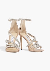 Jimmy Choo - Josefine 100 crystal-embellished suede and PVC sandals - Neutral - EU 39