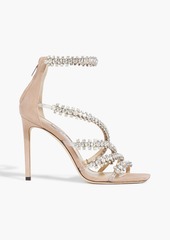 Jimmy Choo - Josefine 100 crystal-embellished suede and PVC sandals - Neutral - EU 39