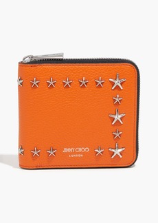 Jimmy Choo - Lawrence studded pebbled-leather wallet - Orange - OneSize