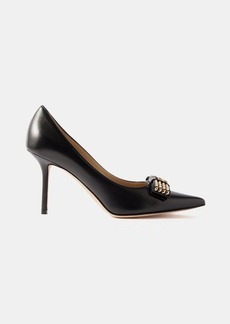Jimmy Choo - Love 85 Studded-bow Leather Pumps - Womens - Black