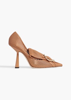 Jimmy Choo - Lyz 100 embellished perforated leather pumps - Brown - EU 39
