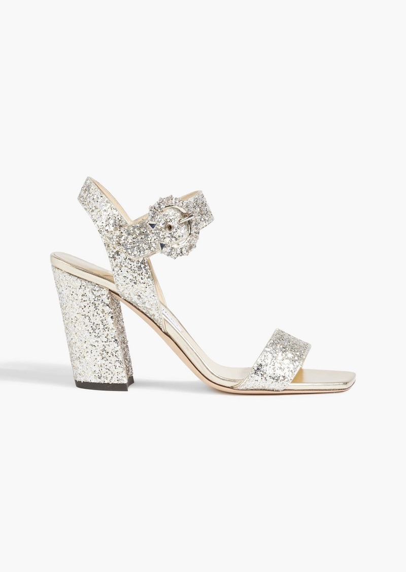 Jimmy Choo - Maysa 85 embellished glittered woven sandals - Metallic - EU 39.5