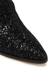 Jimmy Choo - Mele 85 leather-trimmed glittered stretch-knit ankle boots - Black - EU 34.5