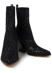 Jimmy Choo - Mele 85 leather-trimmed glittered stretch-knit ankle boots - Black - EU 34.5