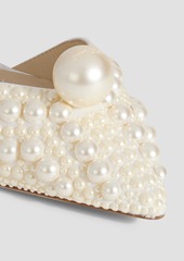 Jimmy Choo - Sabine faux pearl-embellished satin point-toe flats - White - EU 34