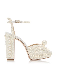 Jimmy Choo - Sacaria Pearl-Embellished Satin Platform Sandals - White - IT 35 - Moda Operandi