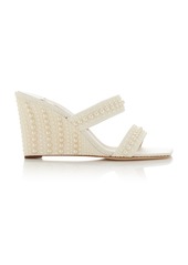 Jimmy Choo - Sacoria Pearl-Embellished Satin Wedge Sandals - White - IT 39 - Moda Operandi