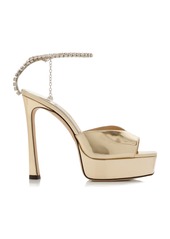 Jimmy Choo - Saeda Crystal-Chain Metallic Leather Platform Sandals - Gold - IT 38.5 - Moda Operandi