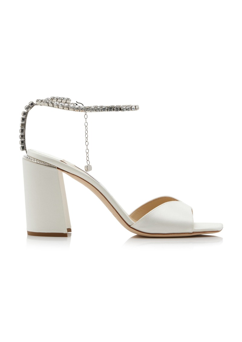 Jimmy Choo - Saeda Crystal-Chain Satin Sandals - White - IT 37 - Moda Operandi