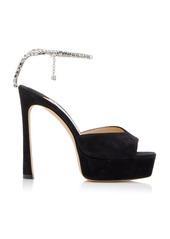 Jimmy Choo - Saeda Crystal-Chain Suede Platform Sandals - Black - IT 36 - Moda Operandi