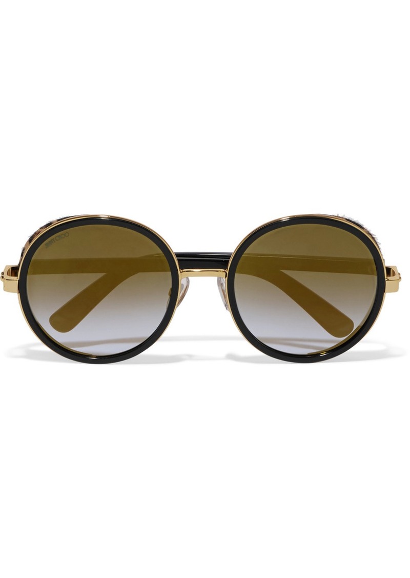 Jimmy Choo Andie round-frame gold-tone, acetate and calf hair sunglasses