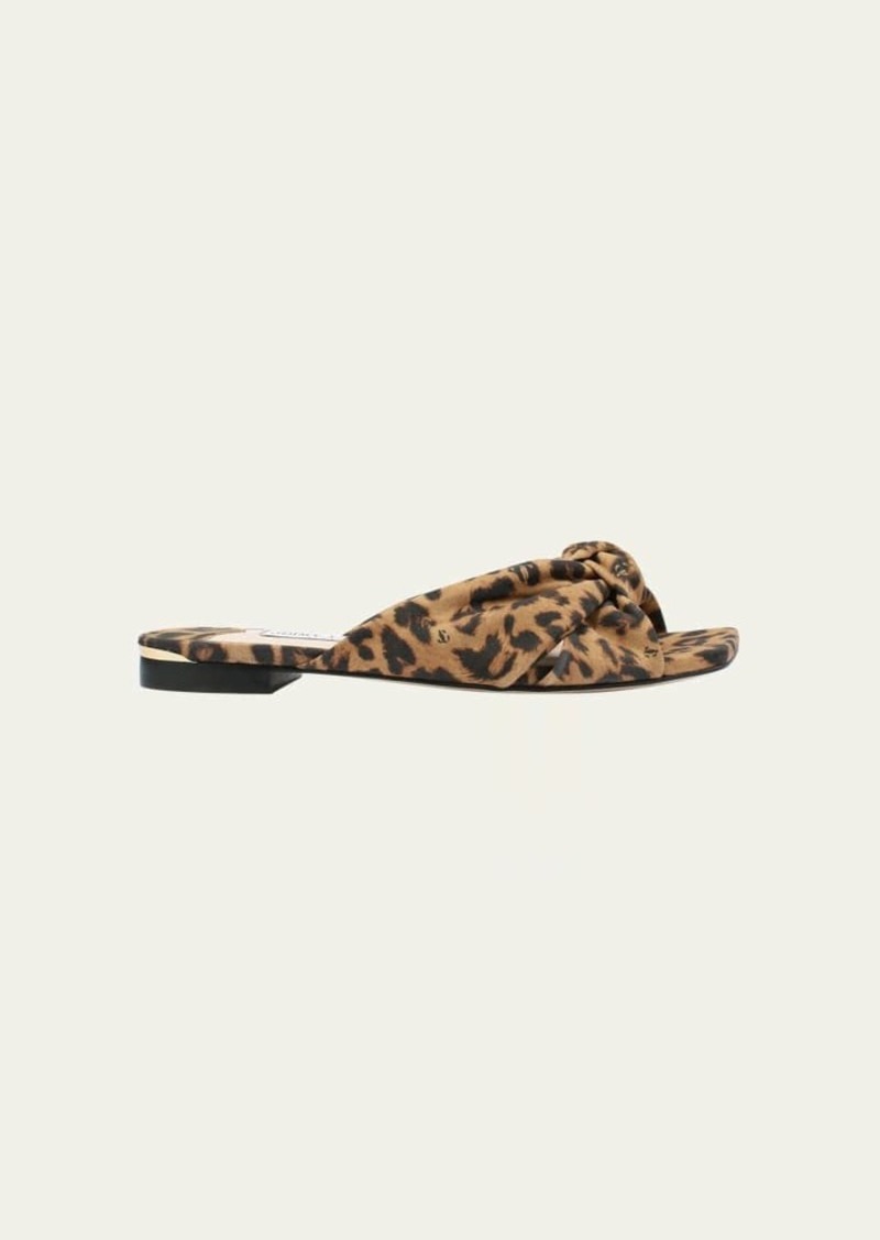 Jimmy Choo Avenue Leopard Crisscross Flat Slide Sandals