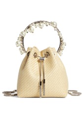 Jimmy Choo Bon Bon Imitation Pearl Embellished Woven Bucket Bag