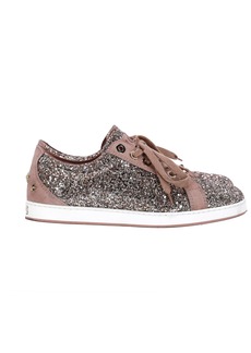 Jimmy Choo Cash Glitter Low-Top Sneakers in Brown Suede